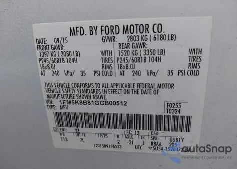2016 Ford Explorer z USA, uszkodzony, nr VIN 1FM5K8B81GGB00512